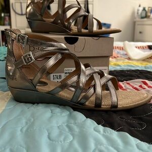 EUC like new! Born Concept gladiator sandals. Size 8/39. Pewter color. Zip back.
